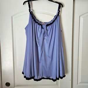 Amourese Plus Size 4X Soft Blue Babydoll Tank Lingerie Y2K Cami Satin Pajama Top